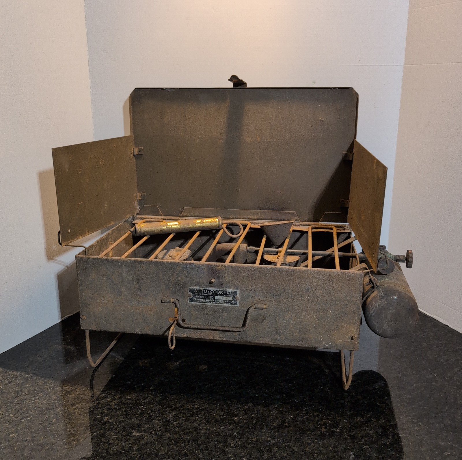 Prentiss Wabers Auto Cook Kit Model 8 B Cook Camp Stove 1920`S Brass Tank