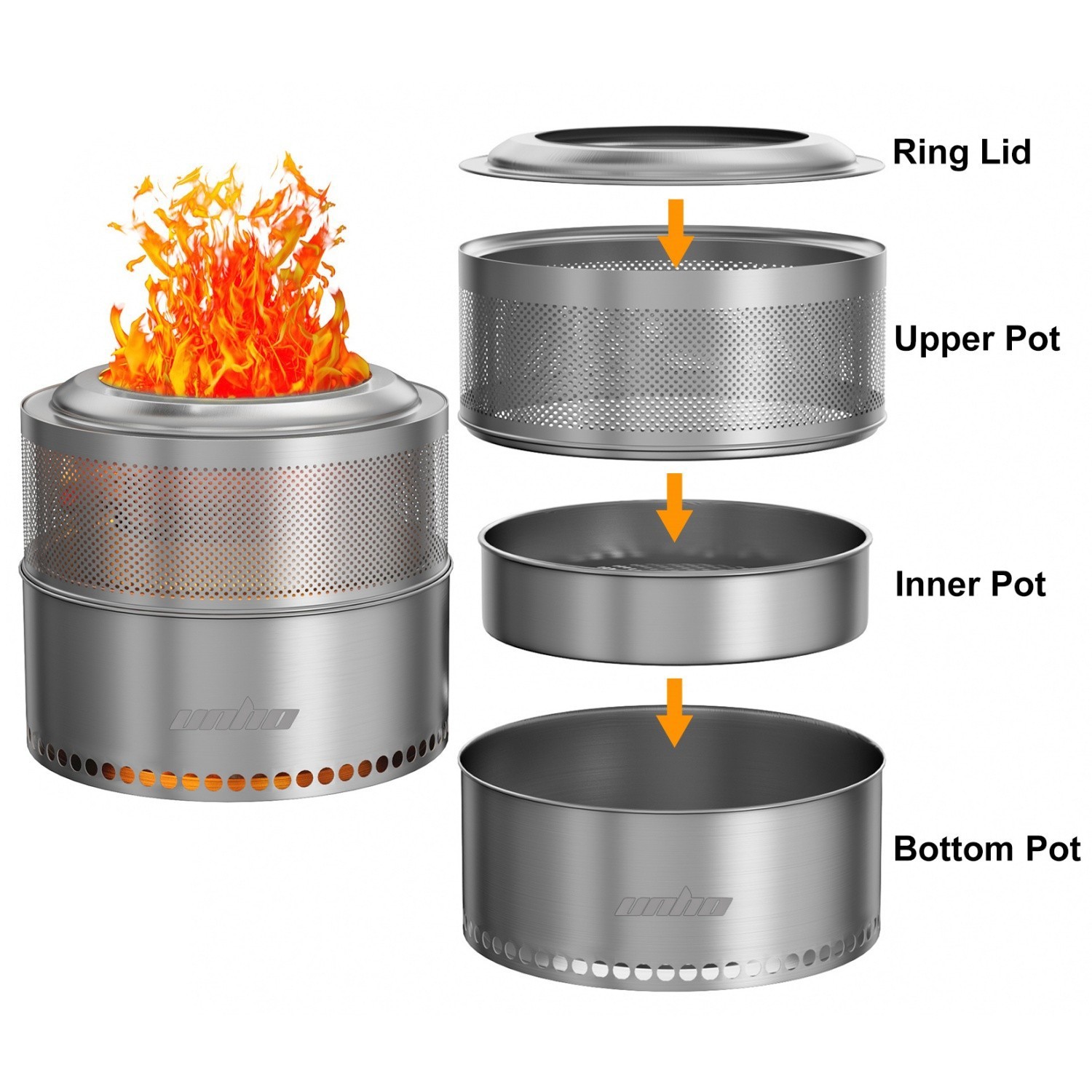 4-6 People 20” Smokeless Fire Pit Wood Burning Portable Stainless Steel Outdoor