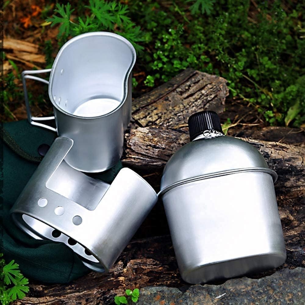 Military Aluminum Canteen with Cup & Stove Set – Perfect for Outdoor Adventures