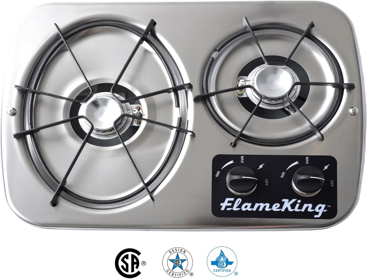 Flame King 2 Burner Drop In Propane Stove & Wind Shield For RV Camping LP Silver