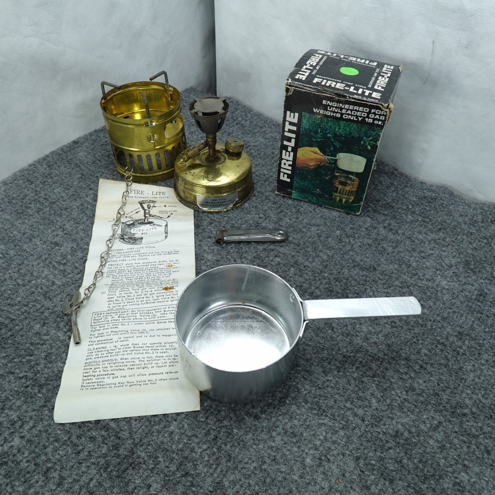 Fire-Lite Brass Backpacker Camp Stove 15oz W/ Box Accessories Vintage