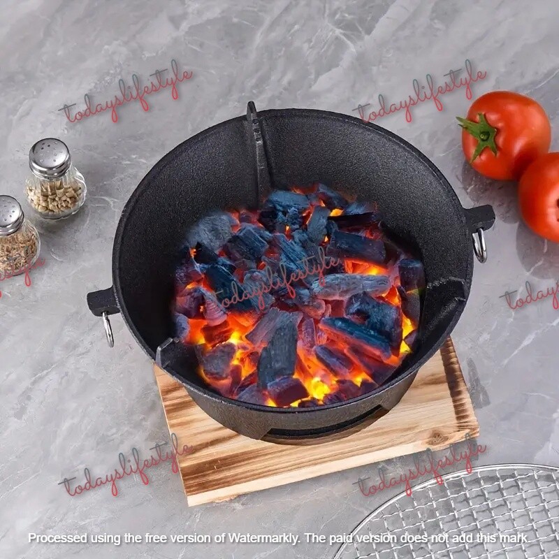 1 Set x Cast Iron Outdoor Barbecue Charcoal Stove, Top Diameter 23cm or 28cm