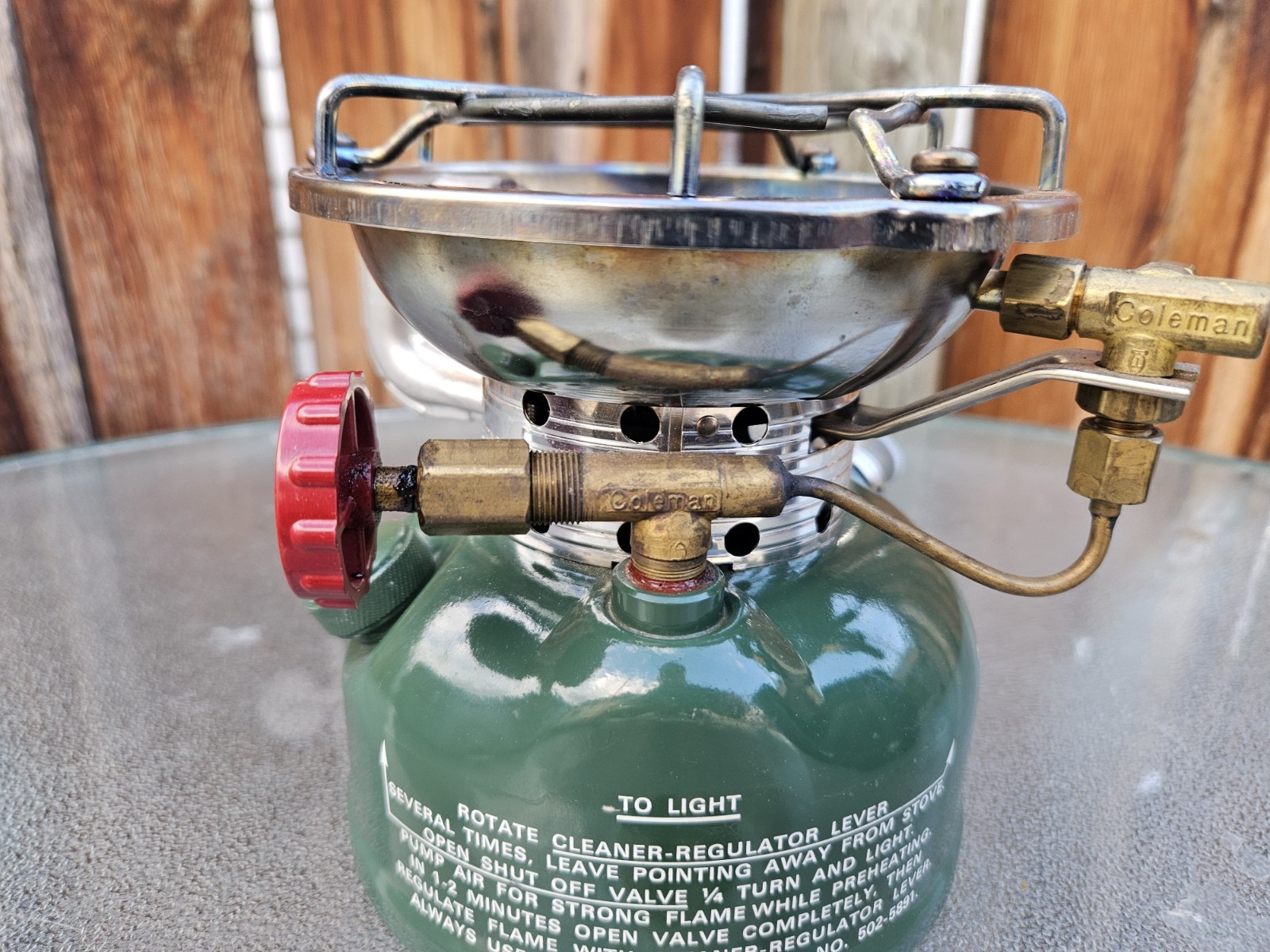 1974 COLEMAN 502 Single Burner Camp Stove With Aluminum Cook Kit Case Heat Drum