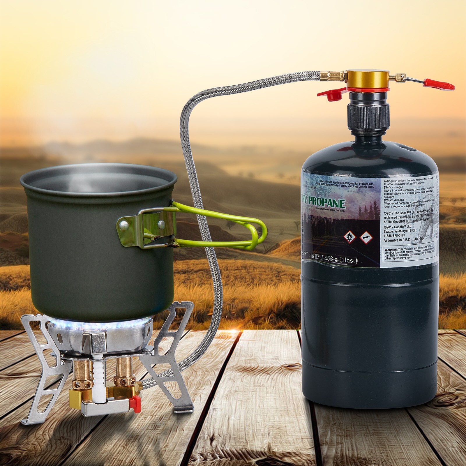 WADEO Windproof Camping Stove and Piezo Ignition 1 LB Propane Tank Adapter 6800W