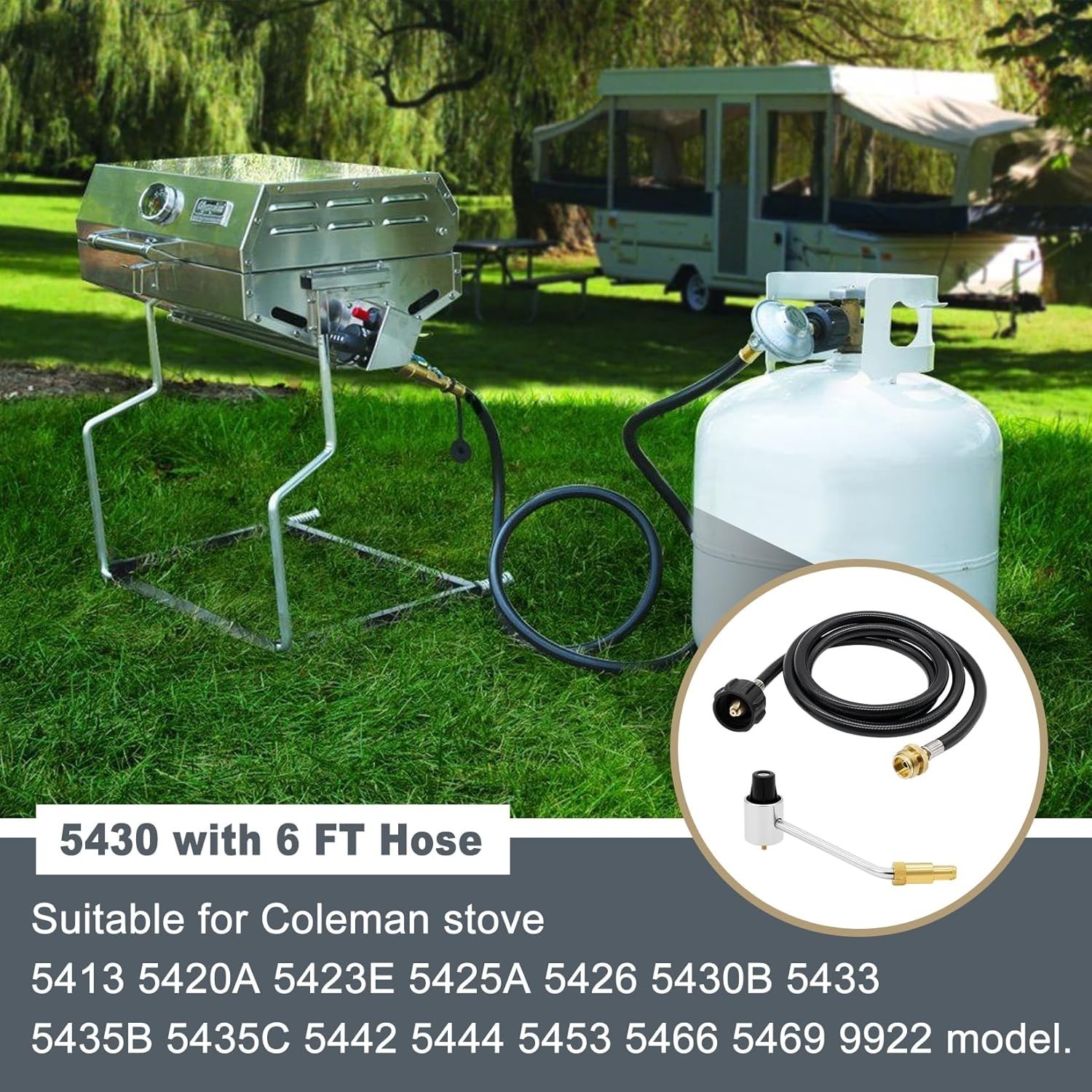 Thaekuns 5430 Camping Stove Regulator with 6 FT Propane Adapter Hose black