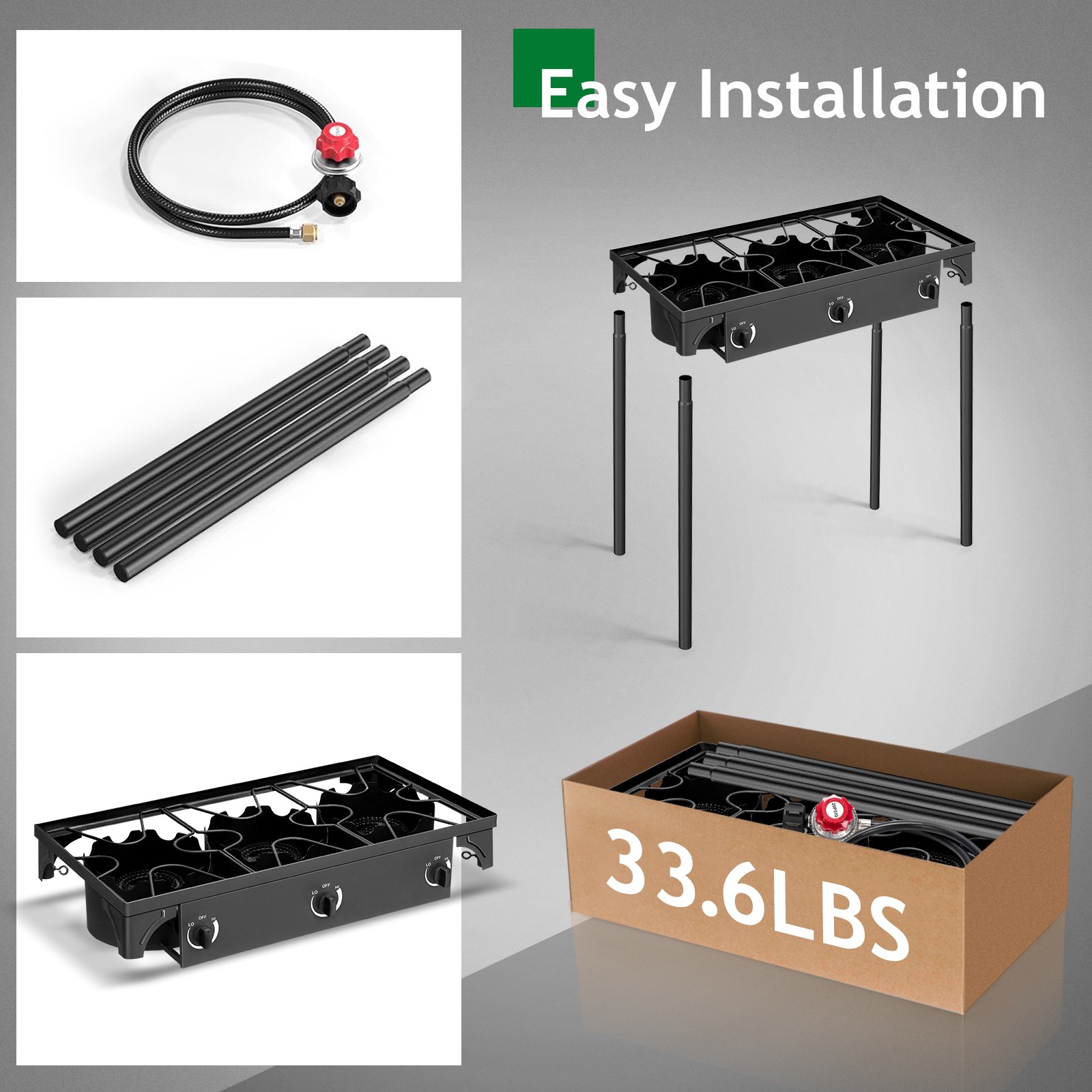 225,000-BTU Three Burner Gas Cooker Stove BBQ for Outdoor Camping Picnic