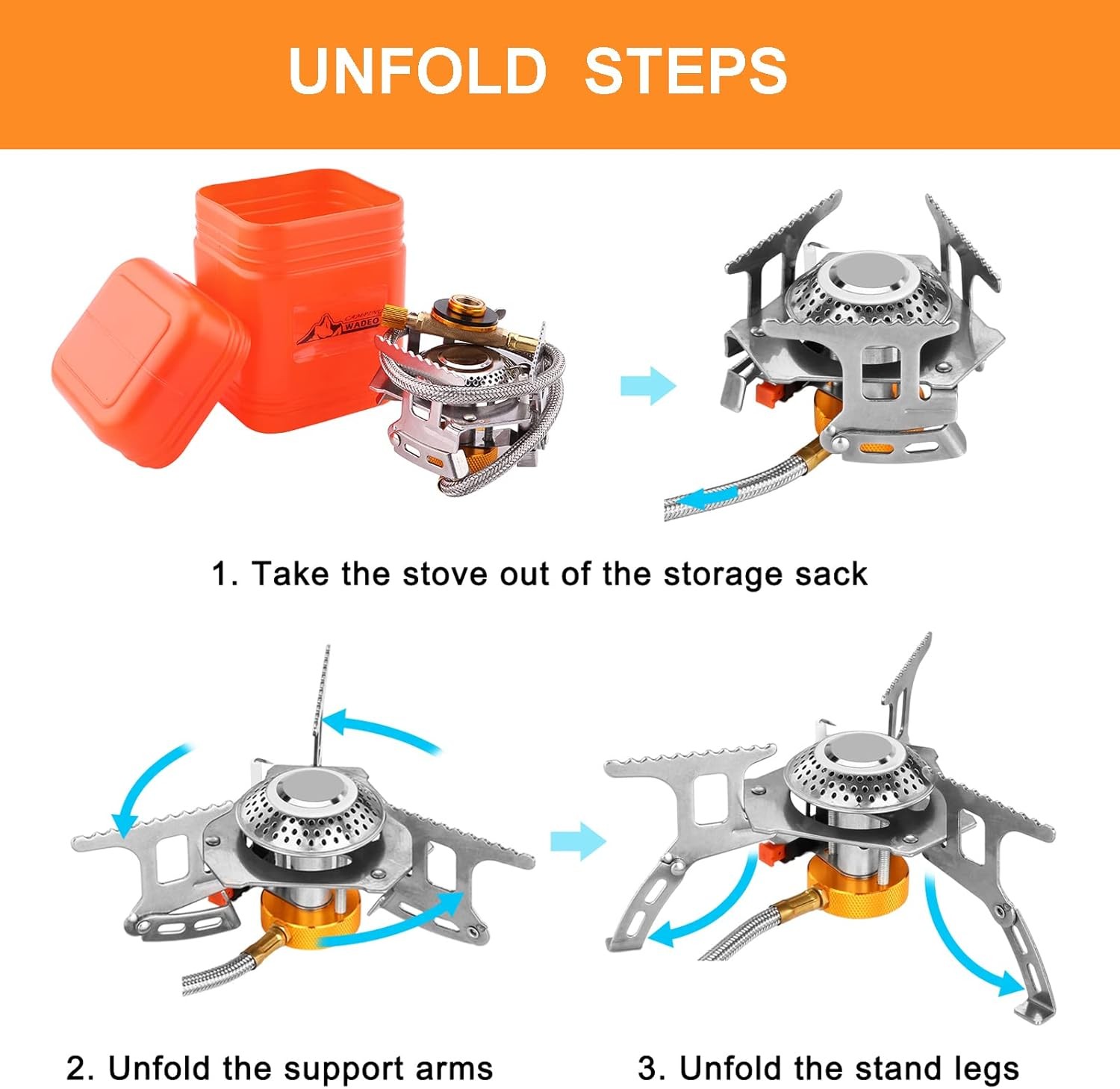 WADEO Camping Gas Stove, 3700W Portable Camp stove with Stove Adapter