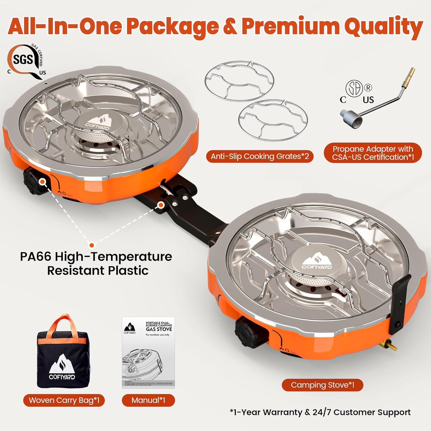 20,000 Btus 2 Burner Propane Camping Stove, Portable Folding Camp Stove with Adj