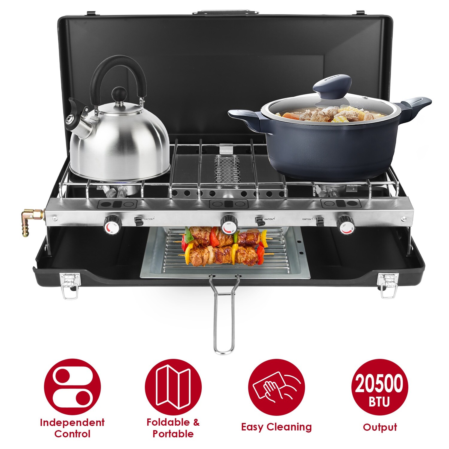 Professional Outdoor Stove Propane Burner – Portable 3 Cooker Camping BBQ Grill