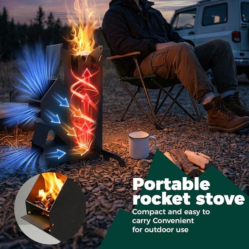 Portable Wood Rocket Stove Outdoor Cooking Efficient Lightweight Durable Design