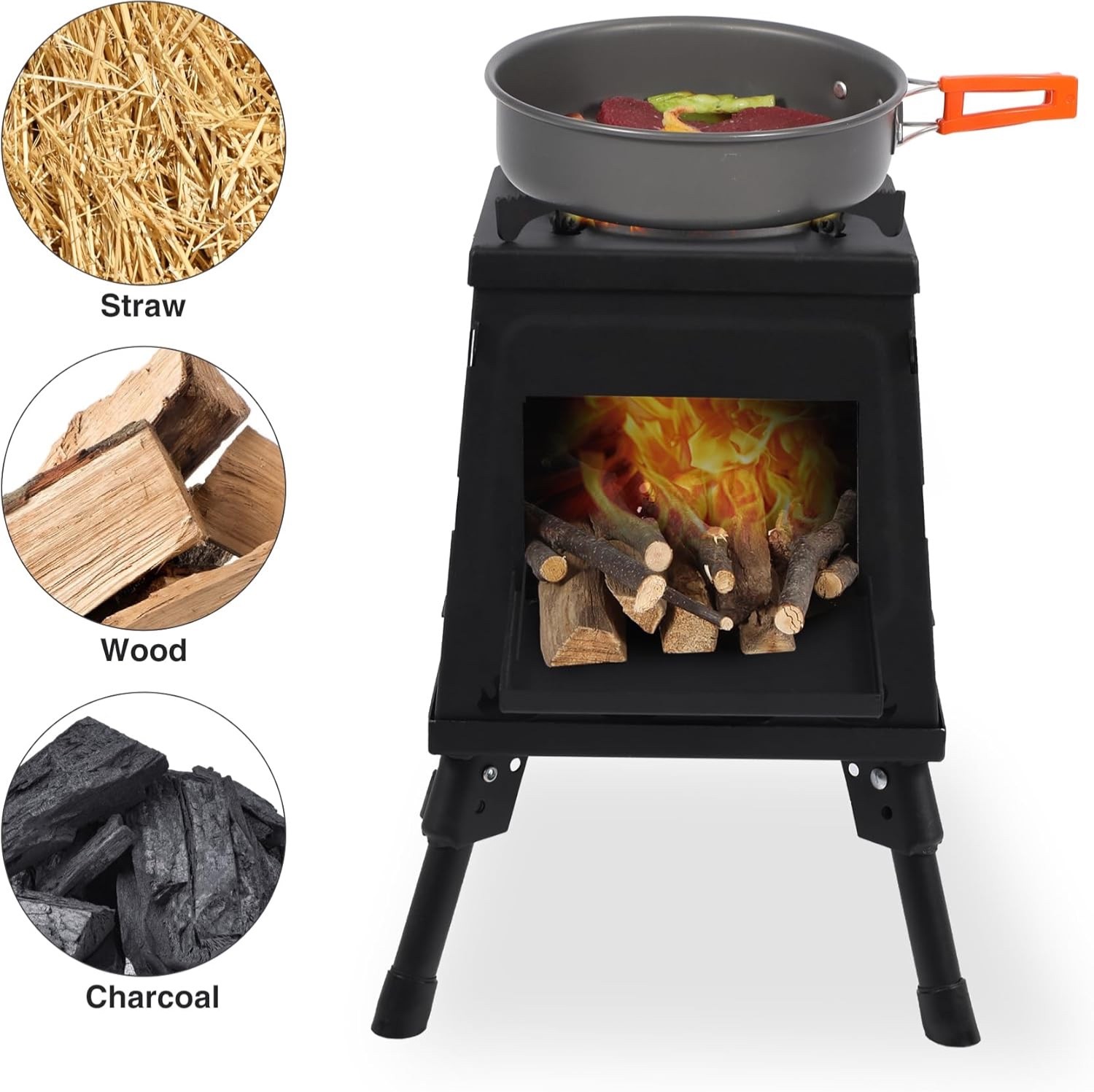 Lineslife SMALL Portable Cast Iron Wood Burning Camping Stove, Black