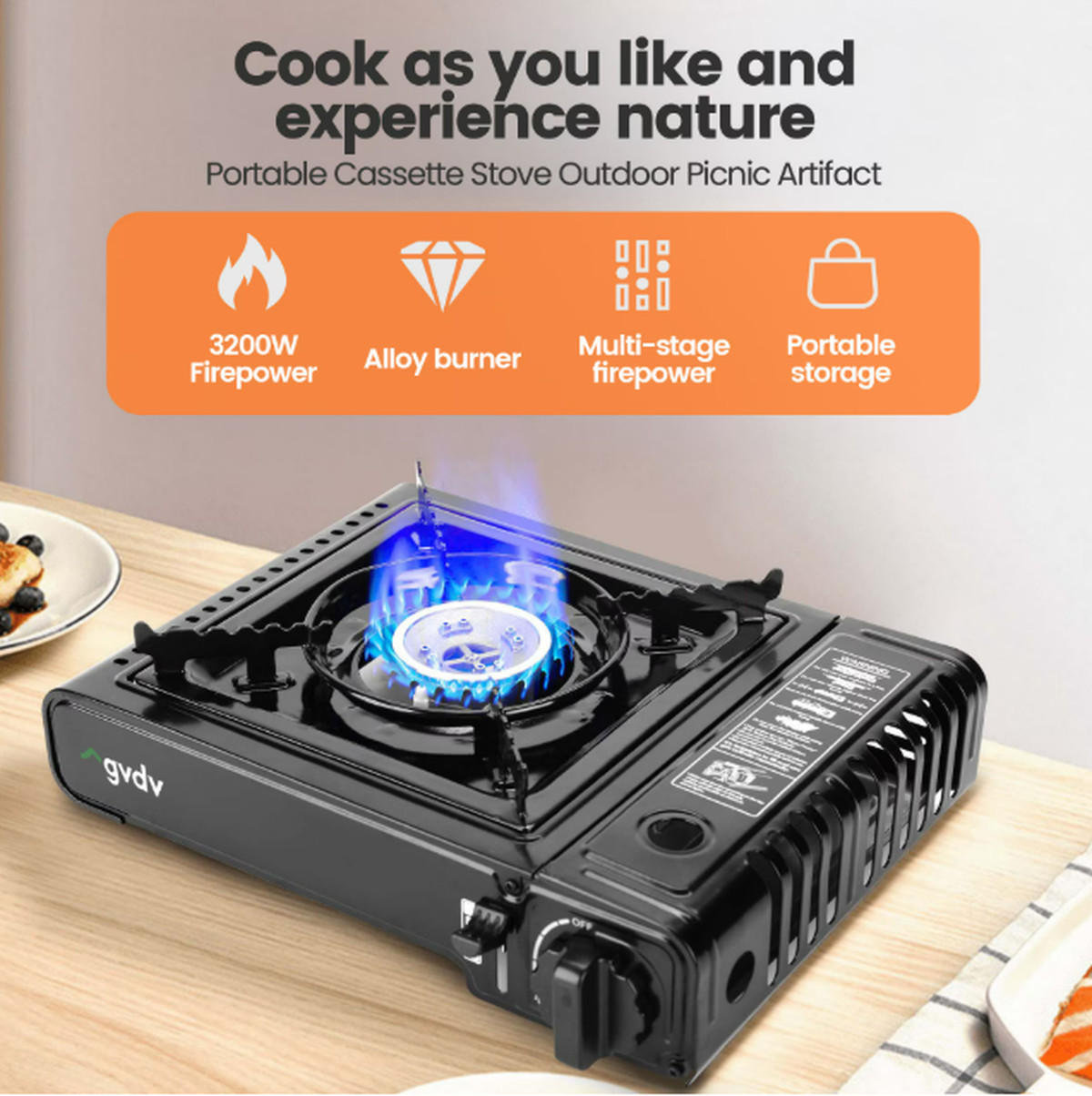 GVDV Portable Camping Stove, 1 Burner Butane Gas Stove w/ Updated Carrying Case