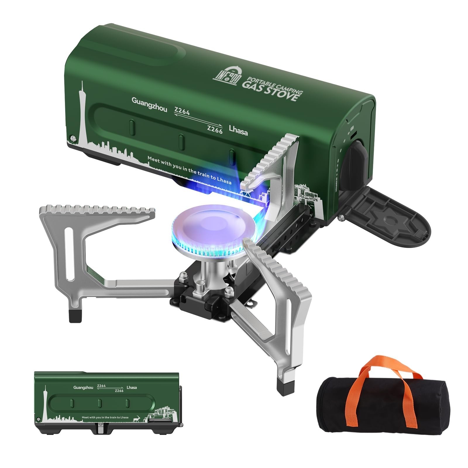 Portabe Compact Folding Butane Gas Camp Stove 7500 BTU; Carry Bag (A145-12)