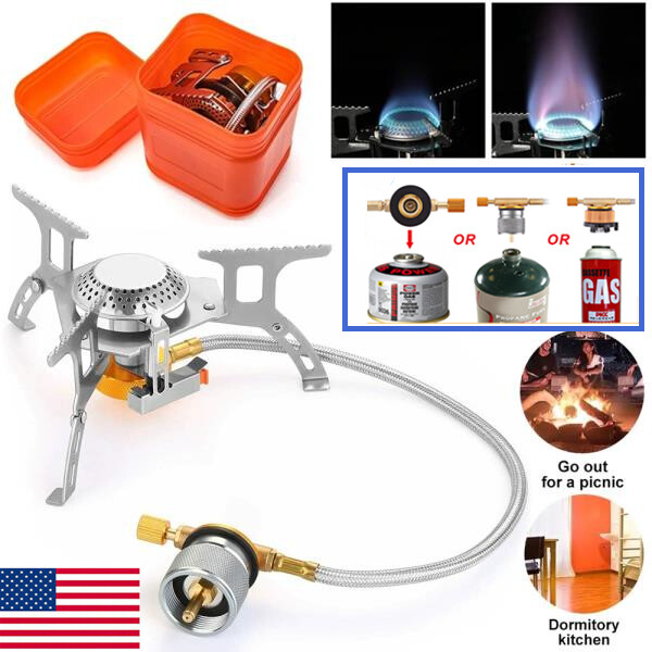 Camping 3900W Gas Stove with 1Lb Propane Tank Adapter for Outdoor Cooking Case