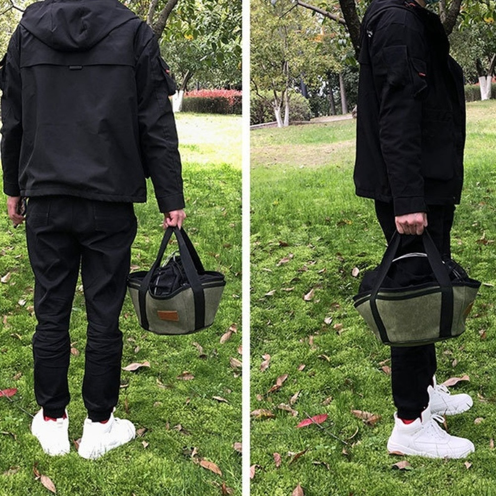 Dutch Oven Carry Pouch Canvas Cotton Black 33x33x15cm for Organized Transport