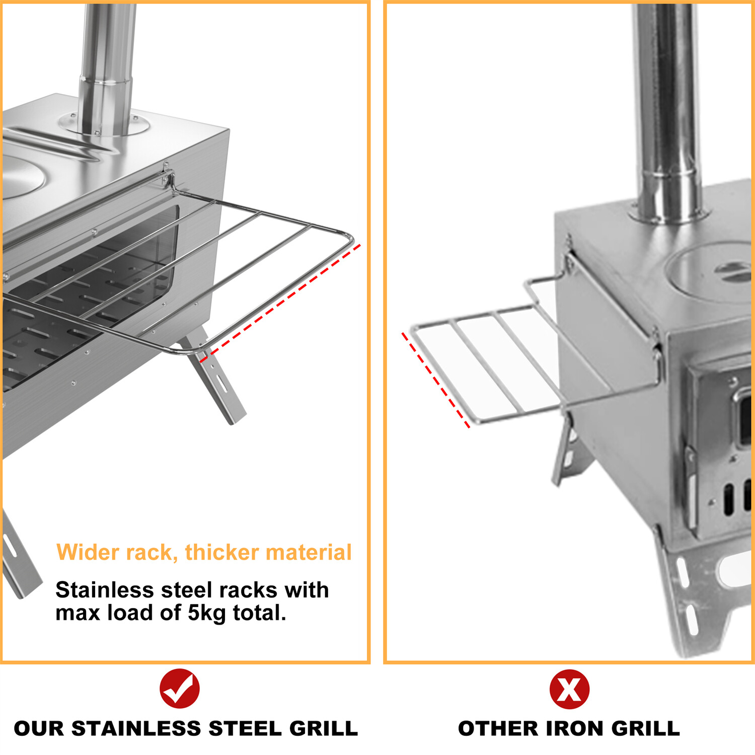 Fire Resistant Hot Tent Stove w/ 7 Chimney Pipe, Stakes and Carry Bag Wood Stove