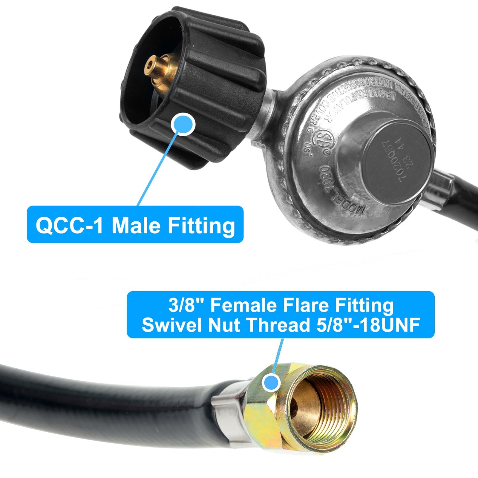 GrillAce 2-Feet propane Gas Grill Regulator and Hose, Replacement 2FT, Black