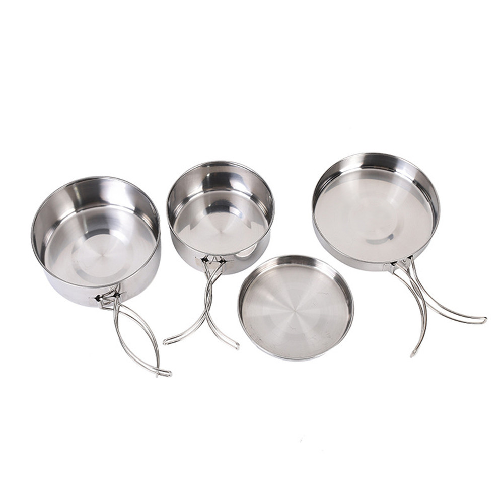 Outdoor 4-Piece Stainless Steel Cookware Set for 2-3 People Camping Hiking