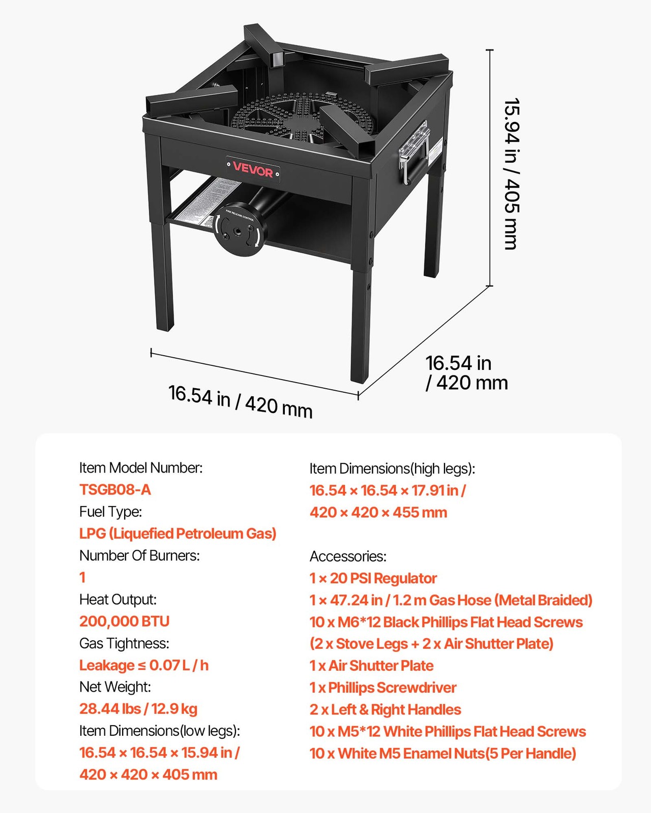 VEVOR Single Burner Propane Gas Stove 200000 BTU Outdoor Camping Cooker for BBQ