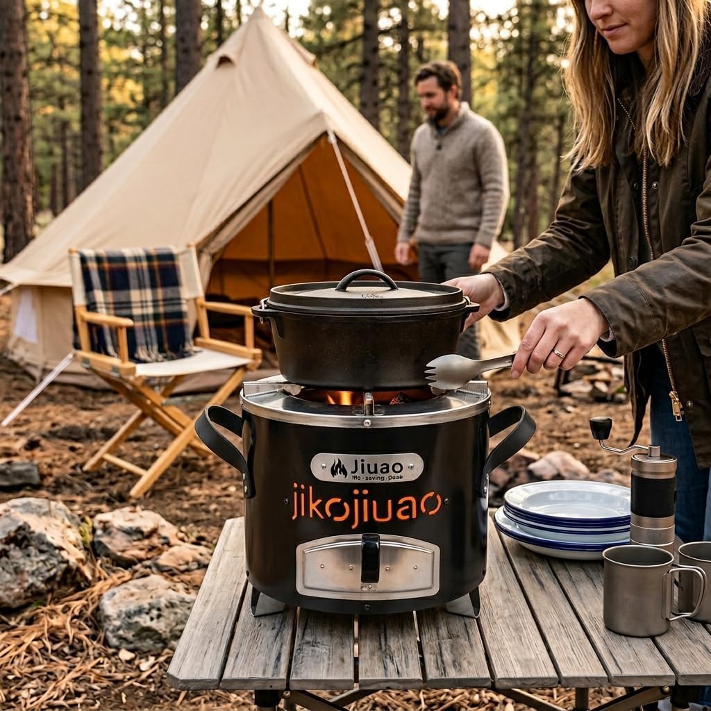 Portable Rocket Stove Outdoor Cooking Efficient Charcoal Jiko Stove Camping