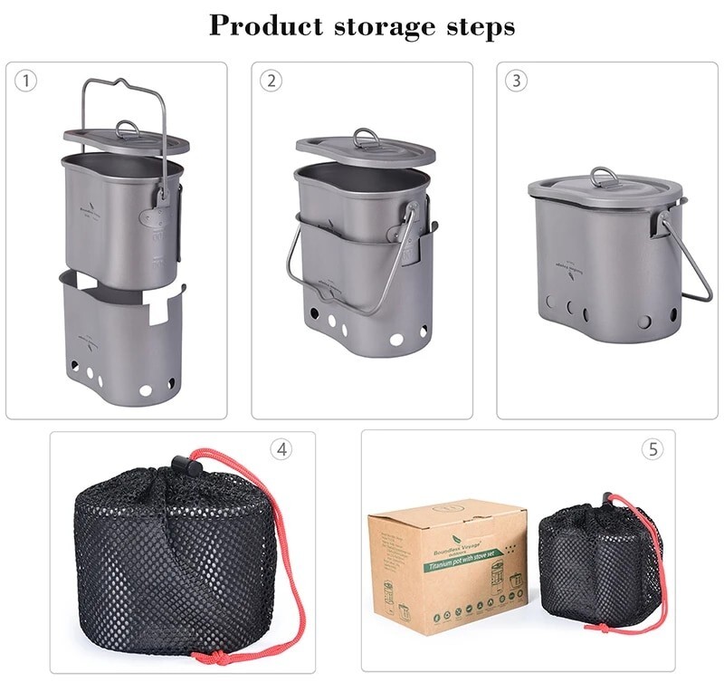 Titanium Cookware Set Portable Wood Stove Outdoor Stove Cooking Picnic Camping