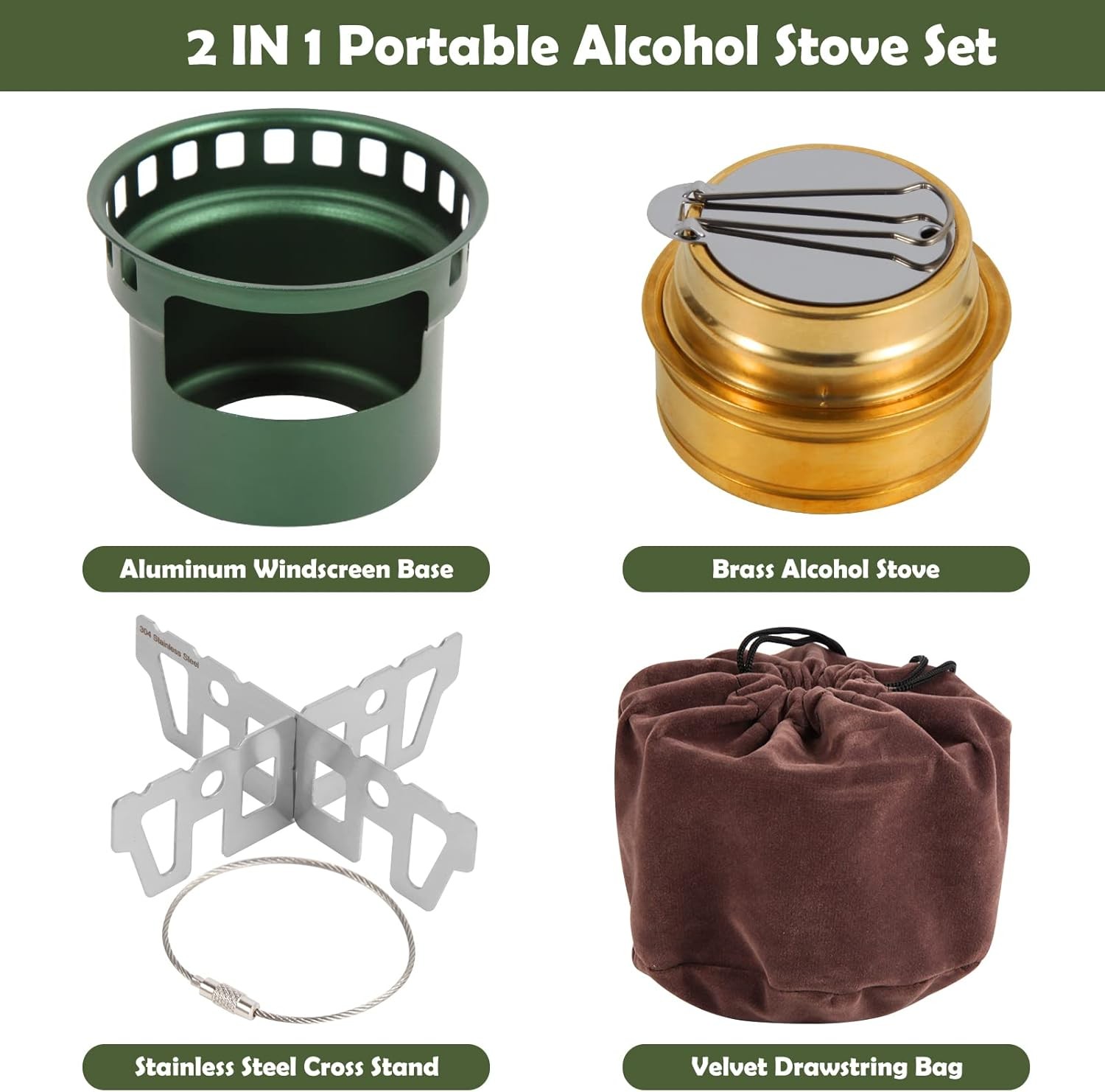 2 In 1 Mini Brass Alcohol Stove With Stand Portable Camping Burner