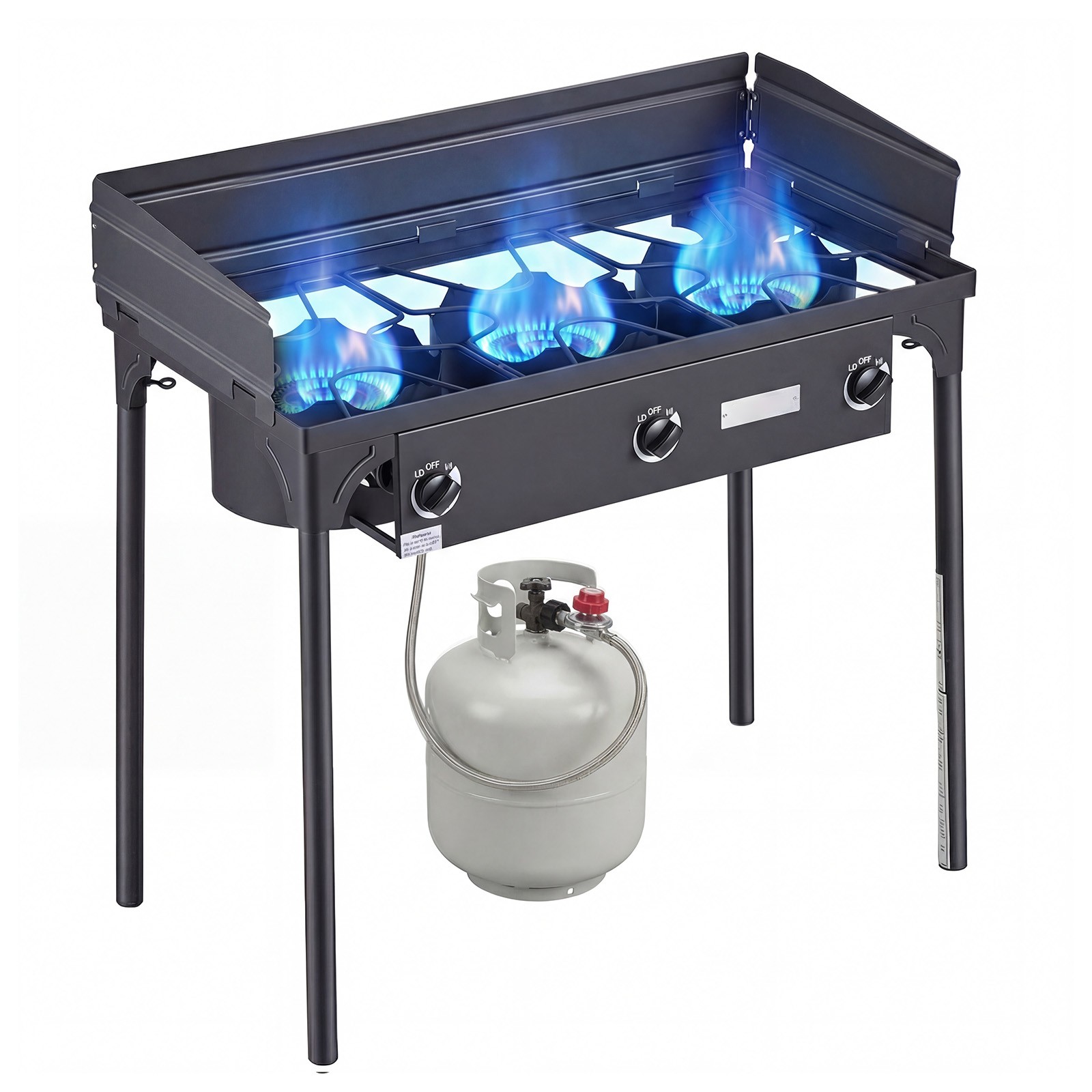 VEVOR 3 Burner Propane Gas Stove 225000 BTU Outdoor Camping Cooker with Shield