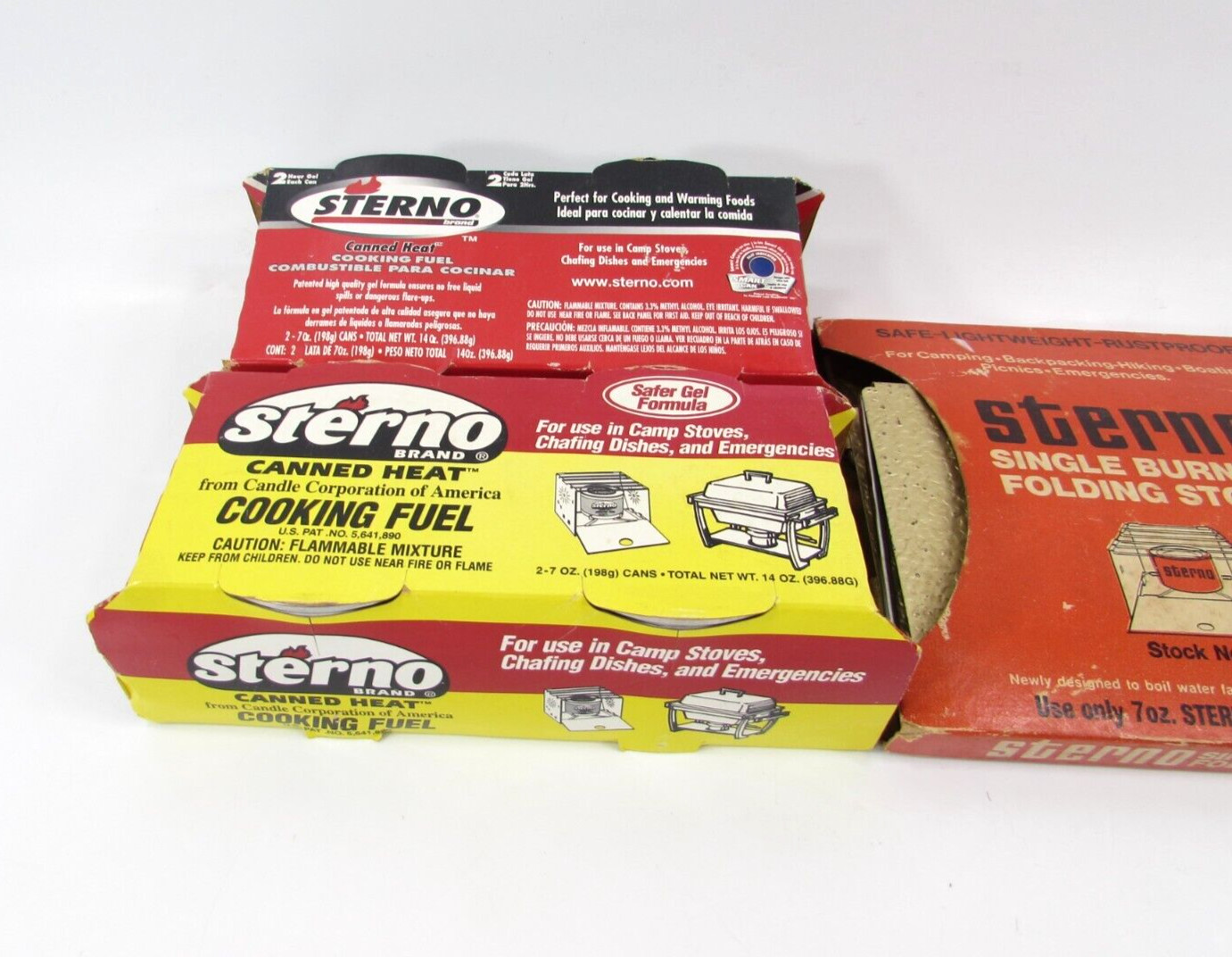 VTG. STERNO Folding Camp Stove Vintage Single Burner + 4 Cans 7 oz. Sterno Fuel