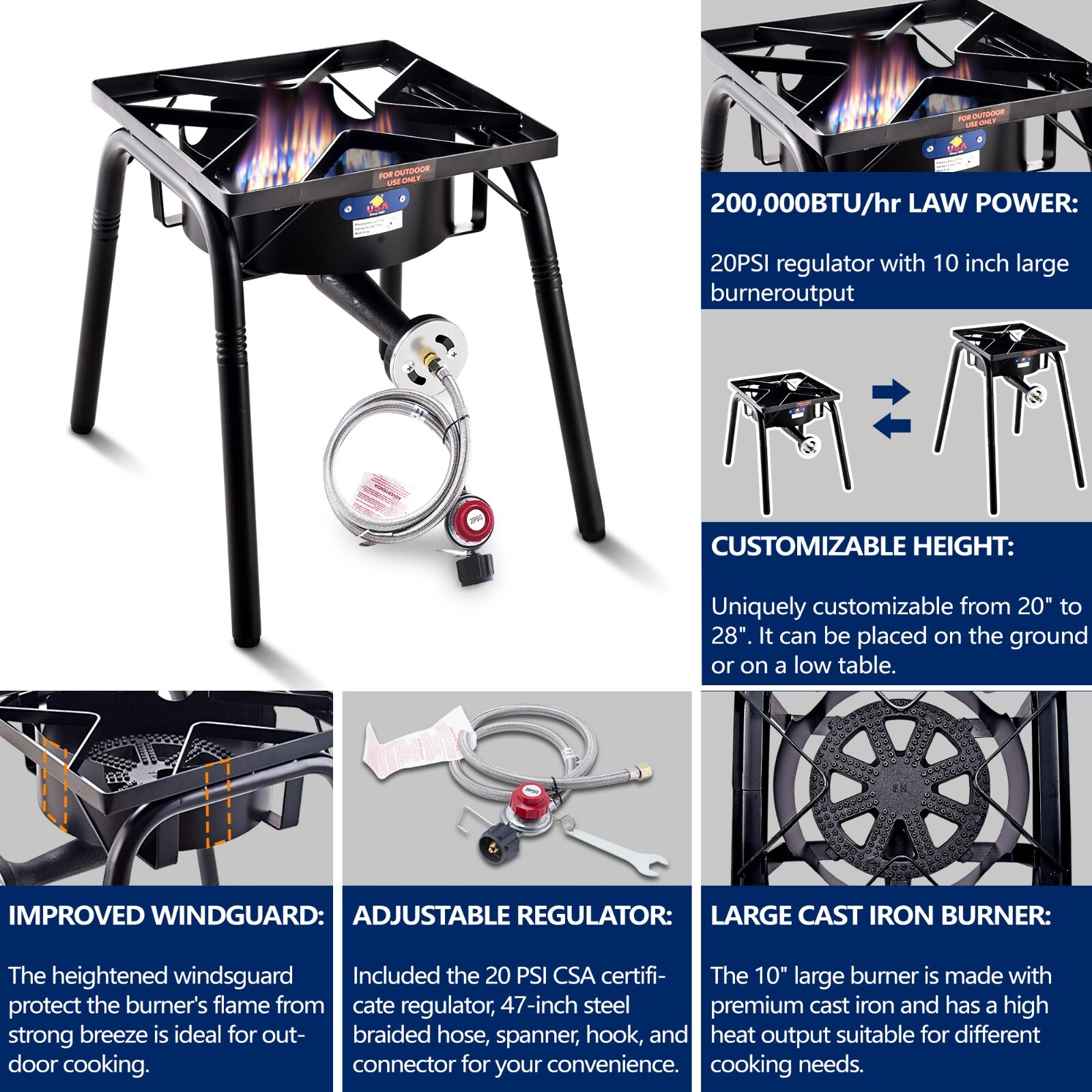 200,000 BTU. Single Burner Propane Stove Propane Burner Outdoor Camping Stove