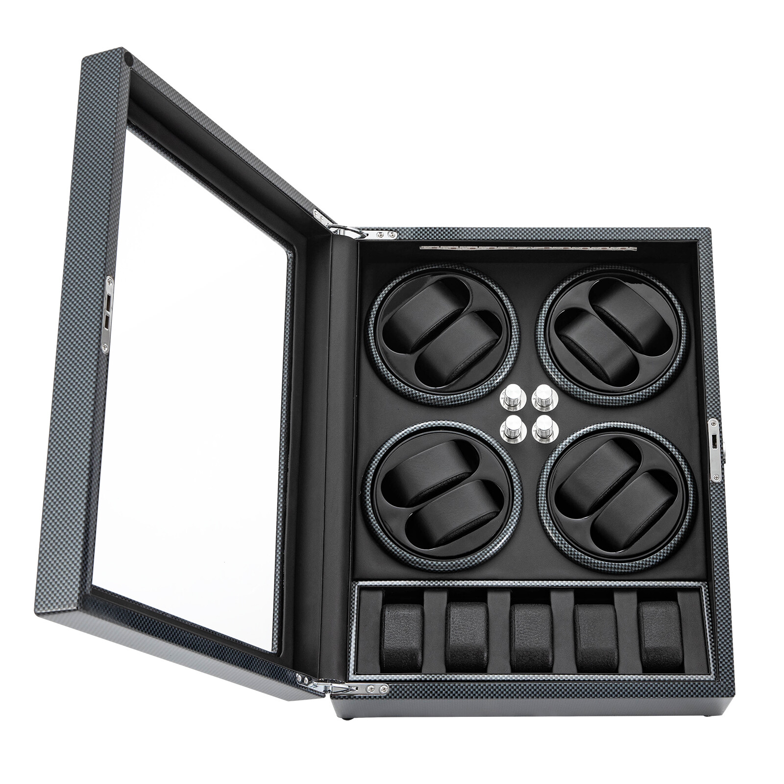Automatic Rotation 8 Watch Winder Box w/5 Watches Display Storage Case LED Light