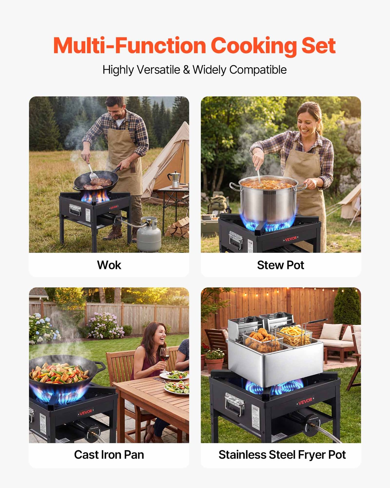 VEVOR Single Burner Propane Gas Stove 200000 BTU Outdoor Camping Cooker for BBQ