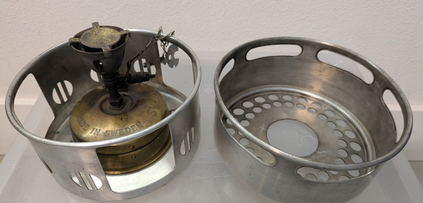 Vintage Svea 123 Camp Stove Set w/ Sigg Tourist Cook Pot, Pan, Handle & Plates