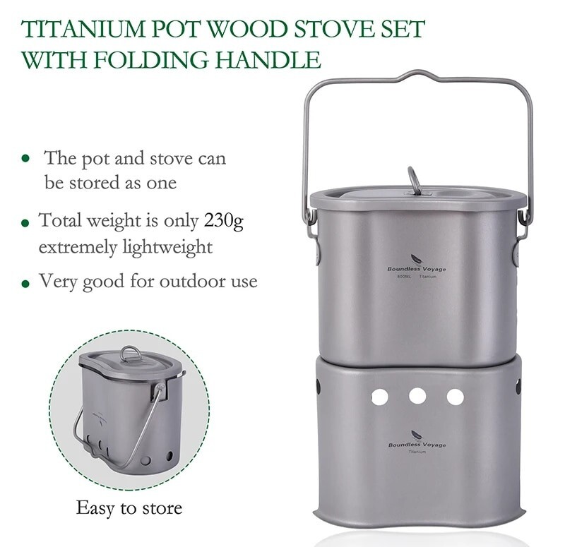 Titanium Cookware Set Portable Wood Stove Outdoor Stove Cooking Picnic Camping