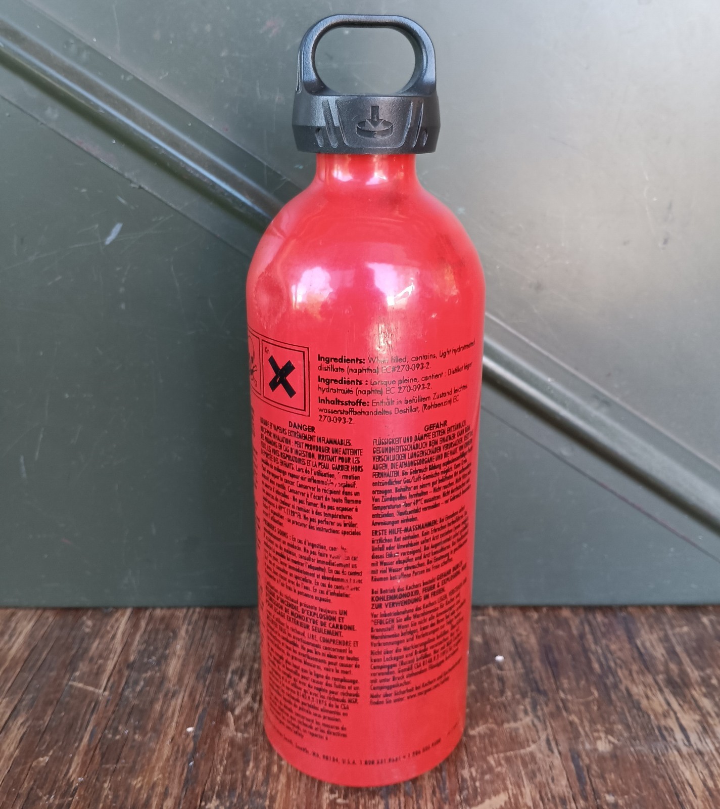 MSR 20 oz Liquid Fuel Bottle Red Aluminum Camping Backpacking Child & Leak Proof
