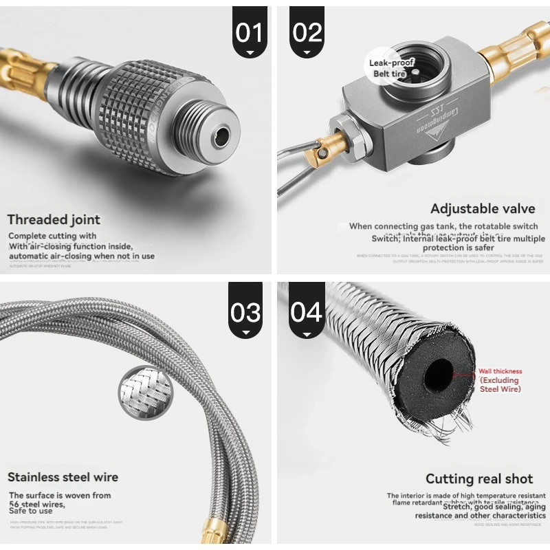 Outdoor Split Stove Accessories Flat Gas Tank Extension Line with Valve Camping
