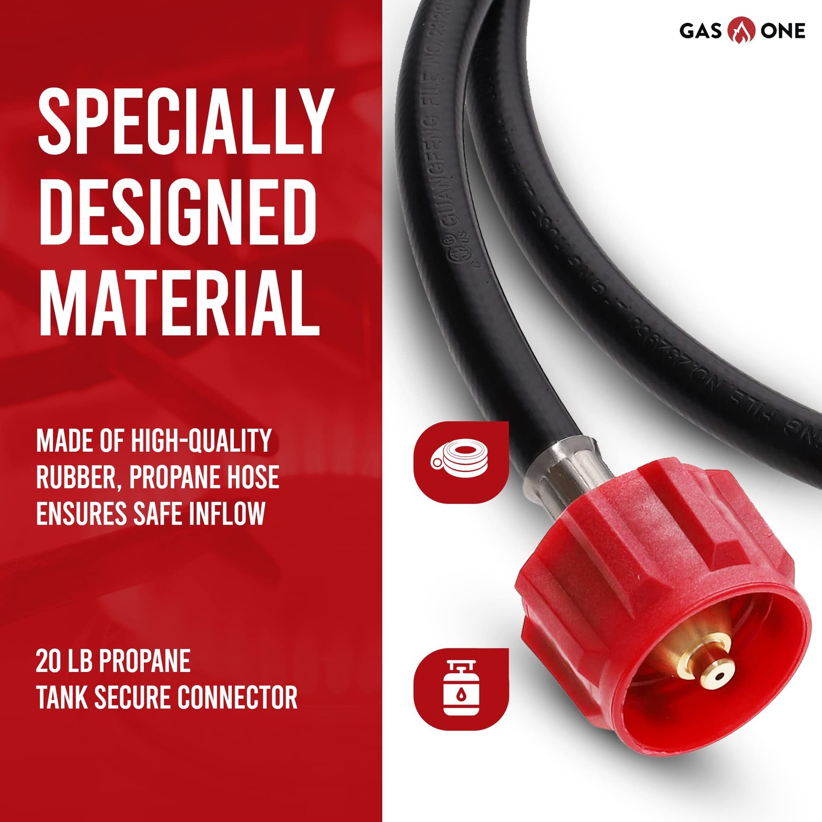 Gas One Propane Refill Adapter and 4ft Hose 1lb to 20lb – Red