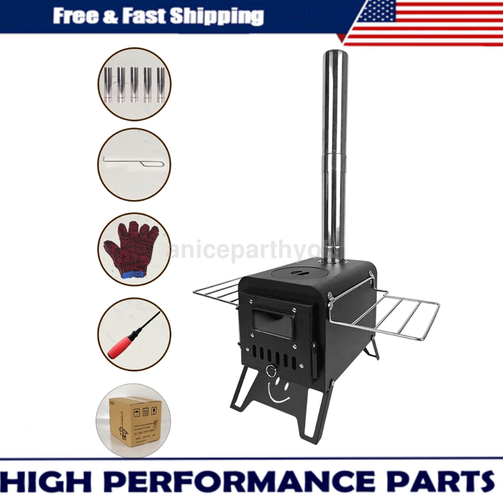 Camping Stove for Tent, Portable Stainless Steel Stove with 7 Chimney Pipes