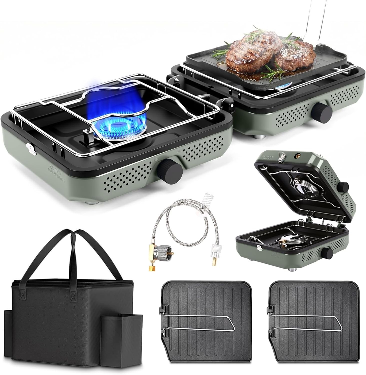 Portable 2 Burner Propane Stove with Dual Griddles – Ultimate Camping Essential