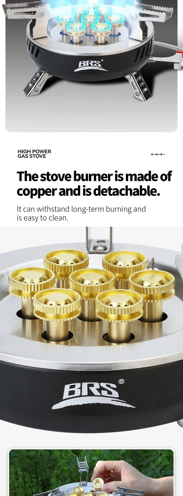 Brs 3/7-core Camping Gas Stove High Power Portable Tourist Burner Outdoor Electr