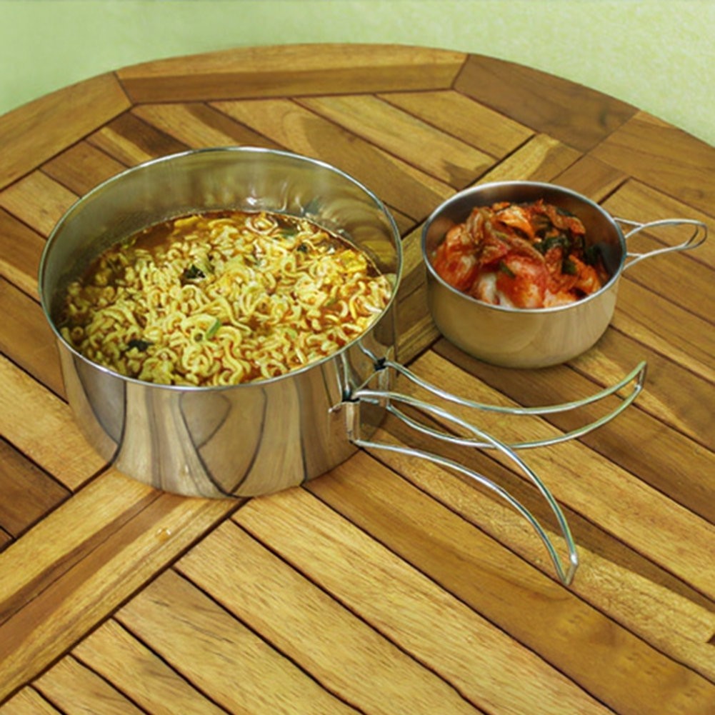 Outdoor 4-Piece Stainless Steel Cookware Set for 2-3 People Camping Hiking