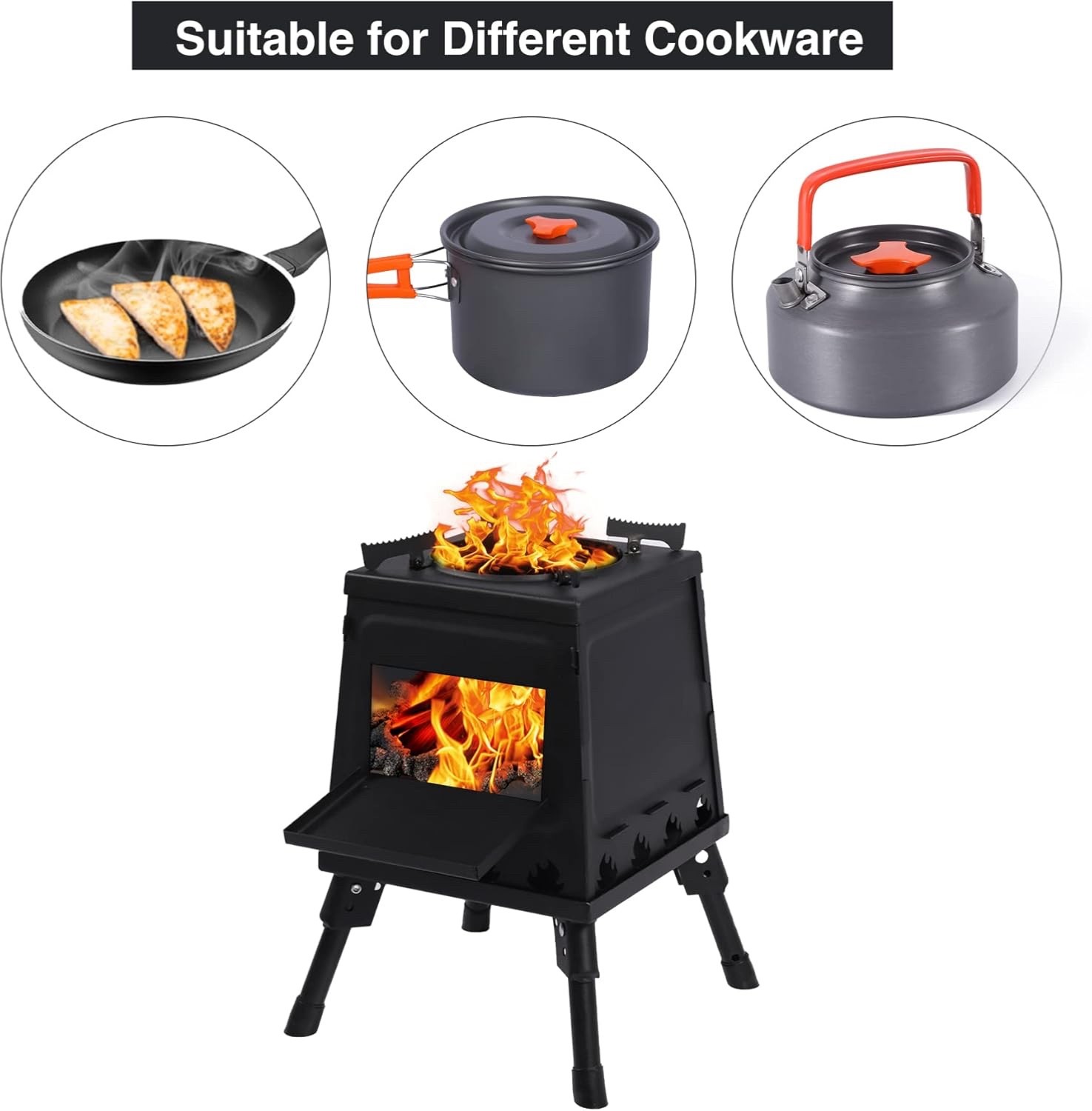 Lineslife SMALL Portable Cast Iron Wood Burning Camping Stove, Black
