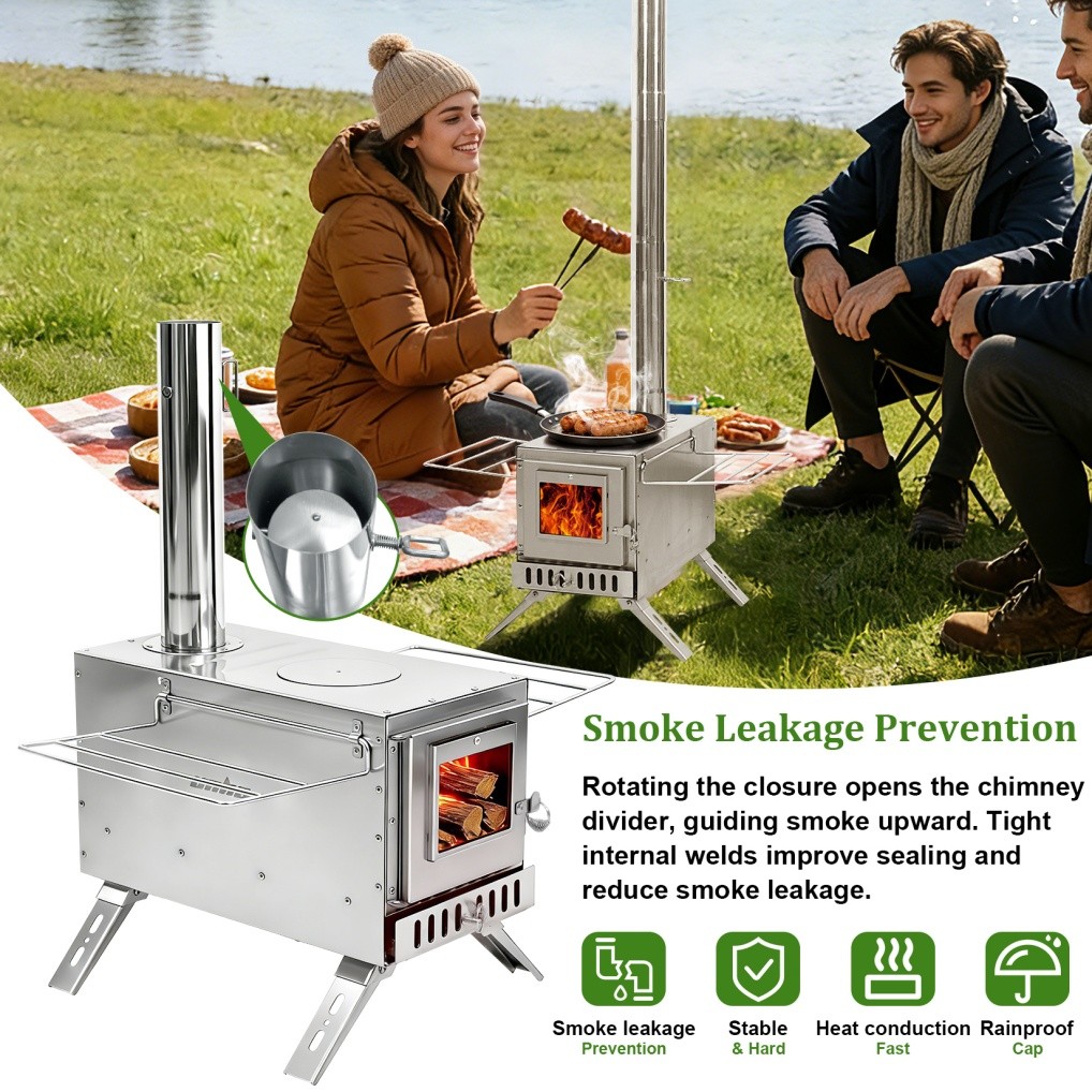 Professional Hot Tent Stove Outdoor Camping Wood Burning Stove Stainless Steel