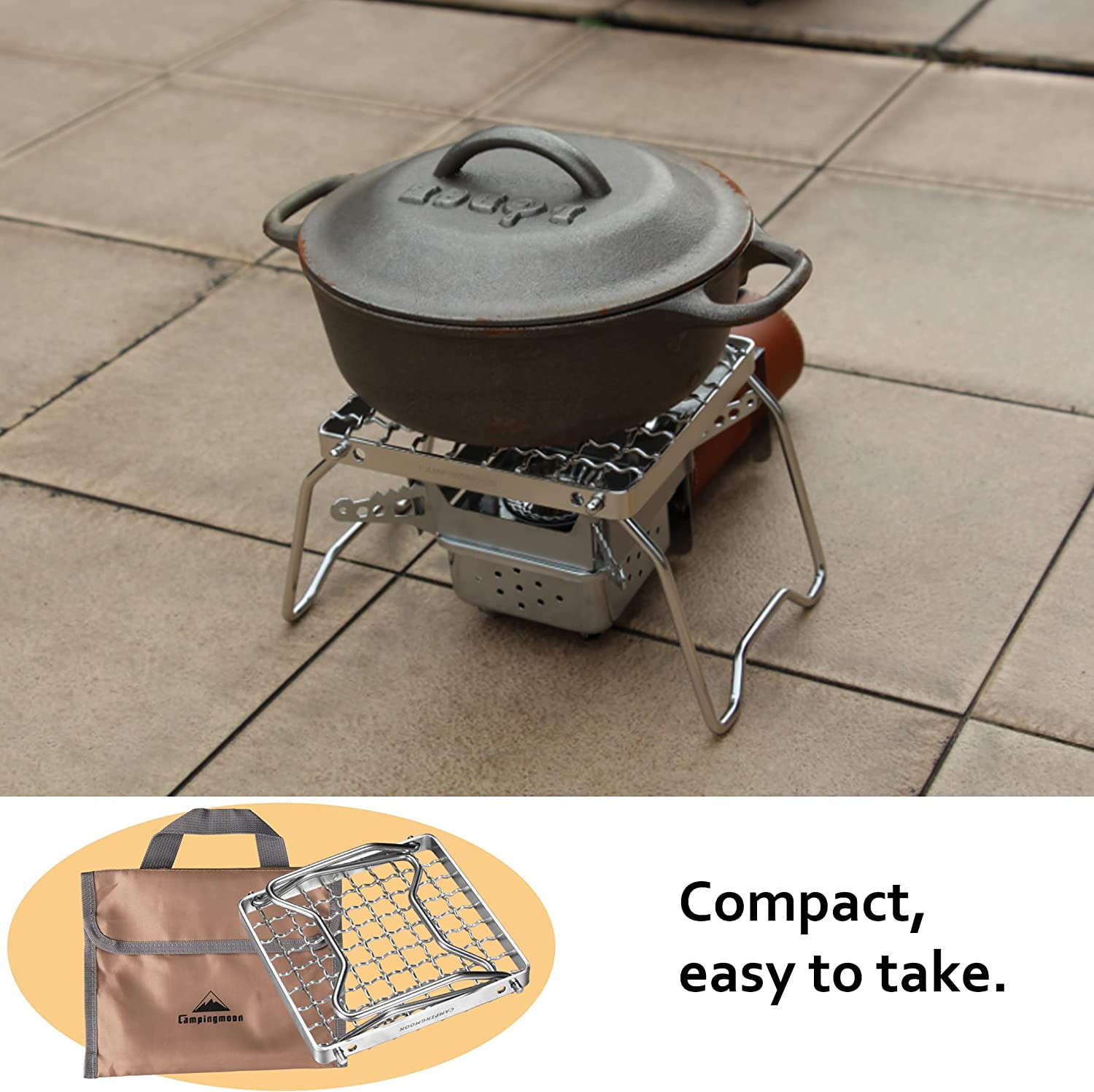 CAMPINGMOON Portable Folding Camping Campfire Grill over Fire Split Stoves 304 S