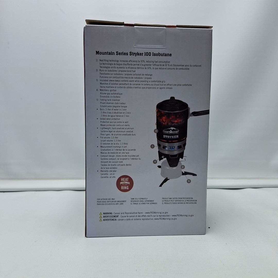 NEW Camp Stove Chef Mountain Series Stryker 100 Isobutane, Black/Red, MS100