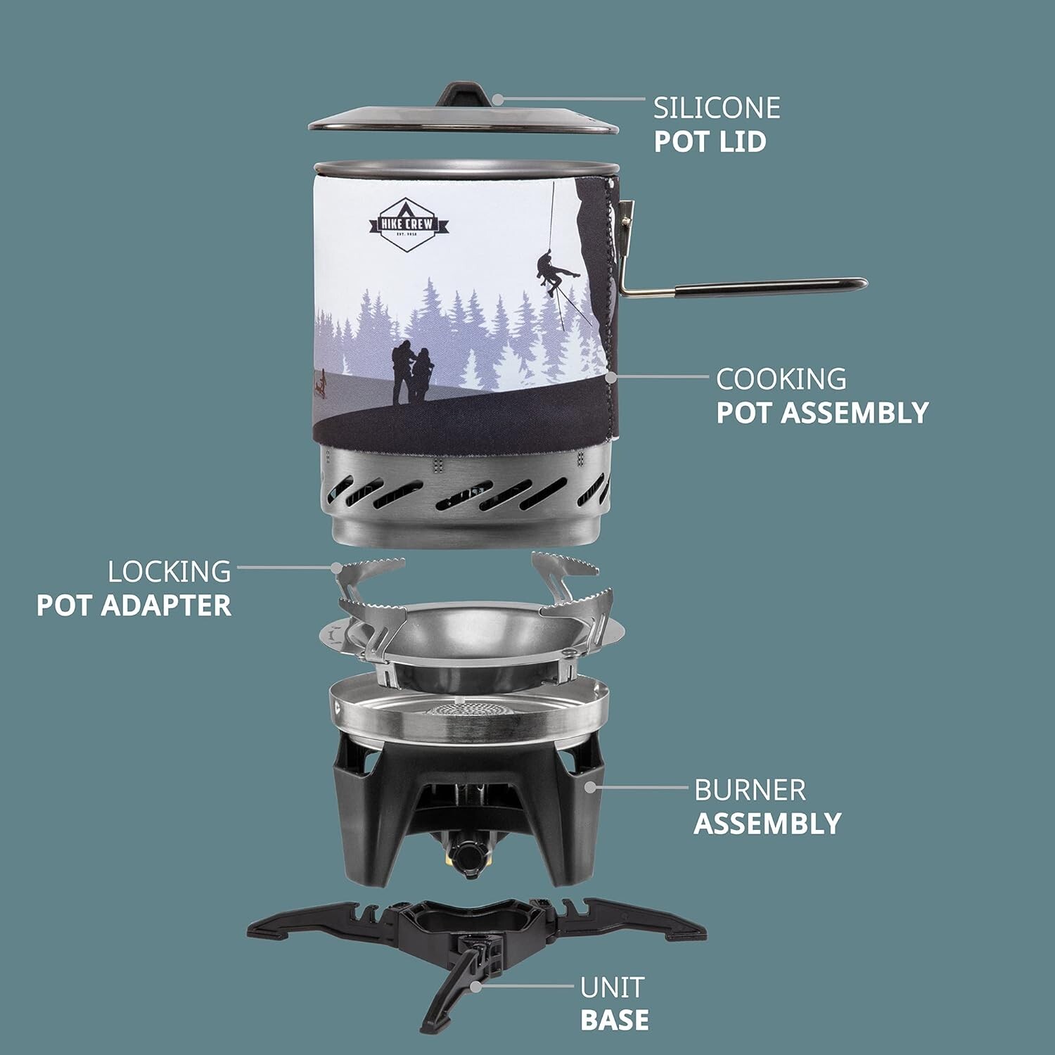 Hike Crew Portable Gas Stove with Pot Set, Camping Cooking System Jetboil Style