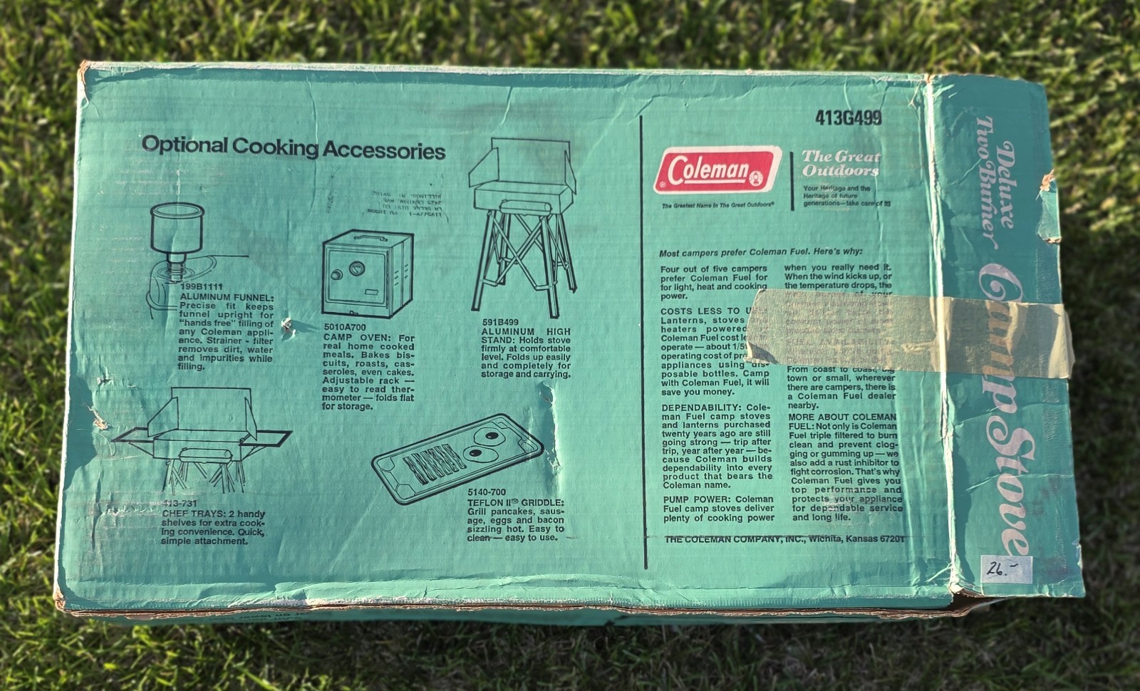 Vintage Coleman 413G / 413G499 2 Burner Camp Stove w/ Original Box Great Shape