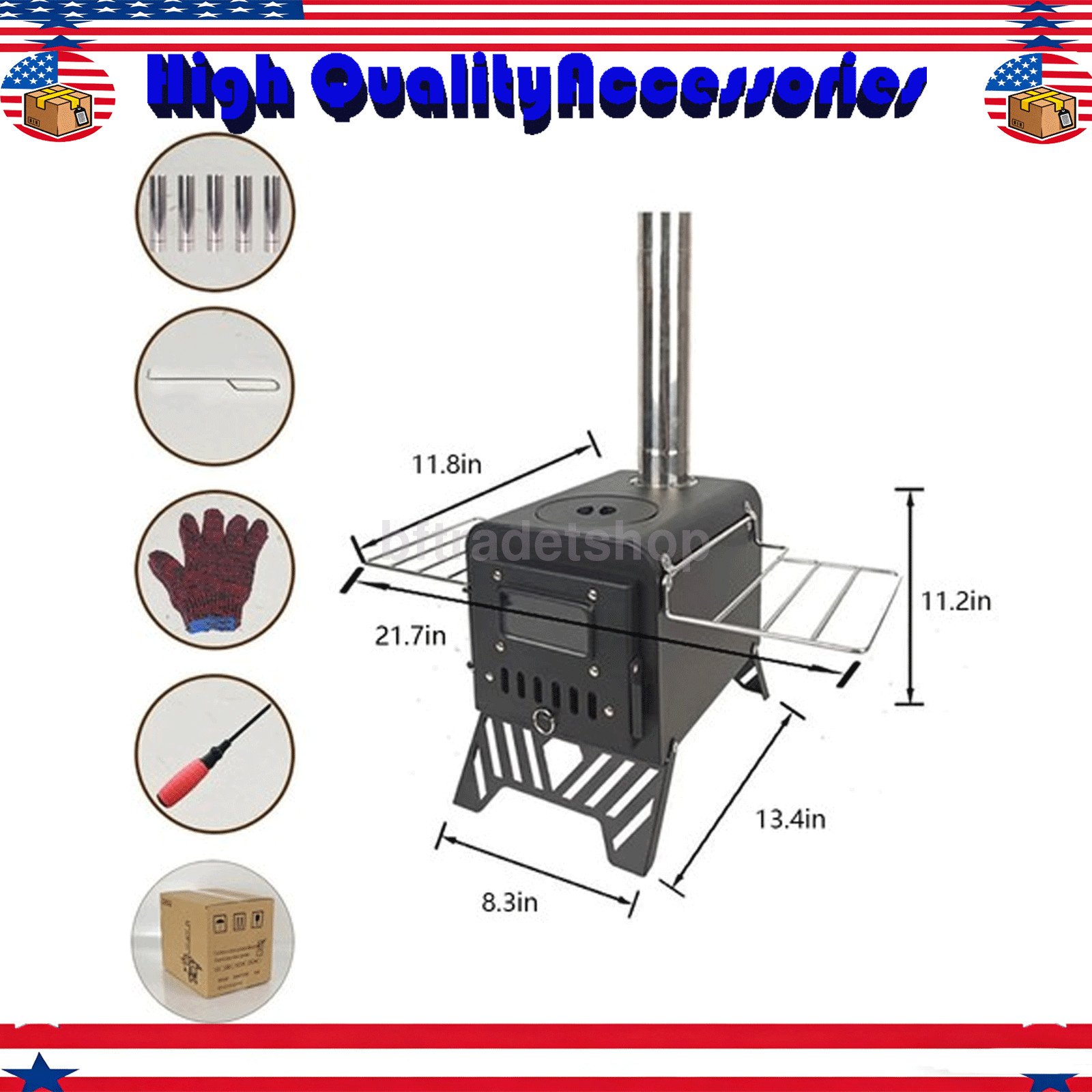 NEW Camping Stove for Tent, Portable Stainless Steel Stove with 7 Chimney Pipes