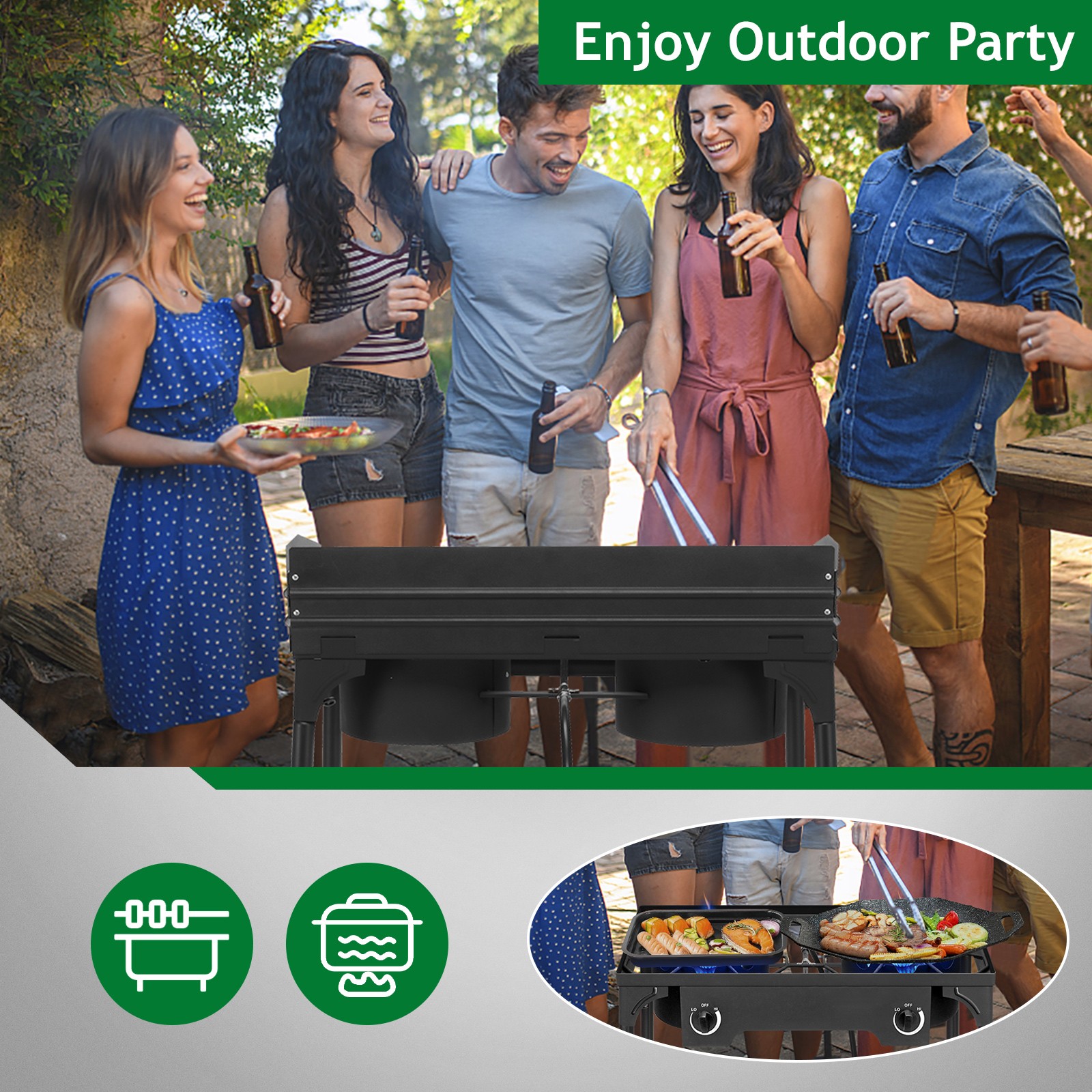 Hot 150000 BTU Propane Stove 2 Burner Gas Outdoor Portable Camping BBQ Grill US