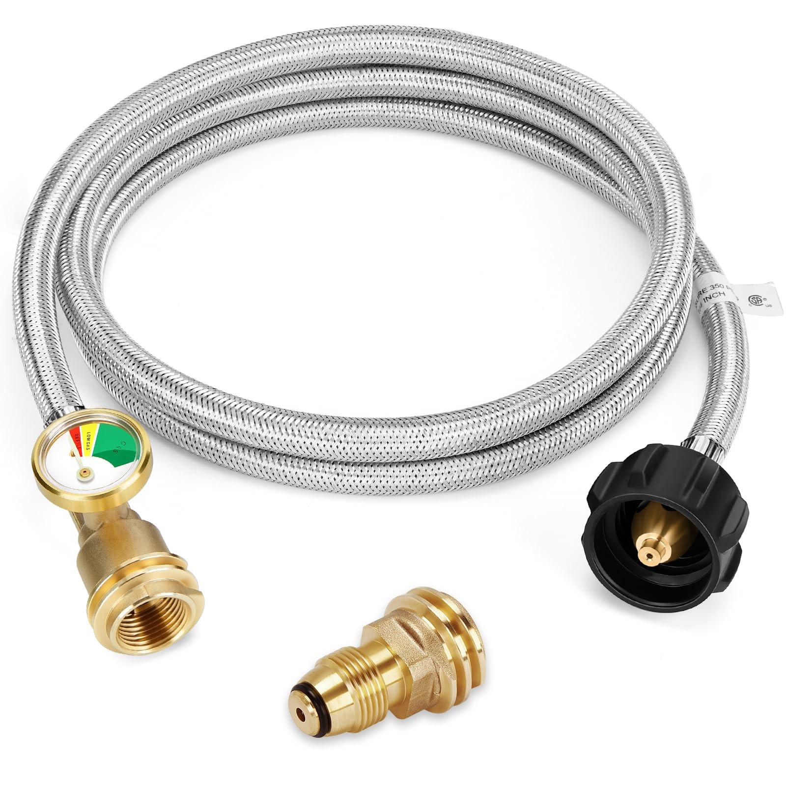 WADEO 6 Feet Propane Tank Extension Hose 6 Feet, Hose: Silver; Adapter: Gold