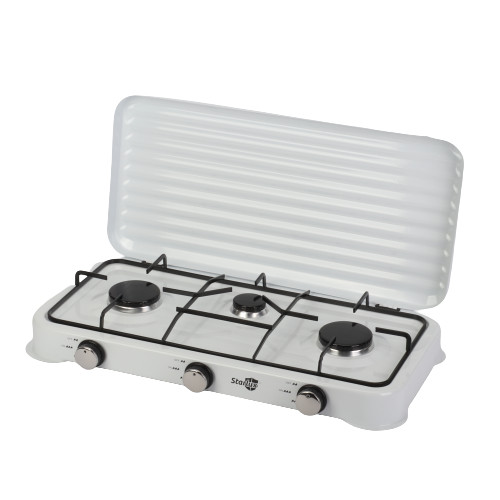 Camping Gas Stove 3 Burners Outdoor Portable 2.2kw*2+1kw*1 Desktop Cooker w/Lid